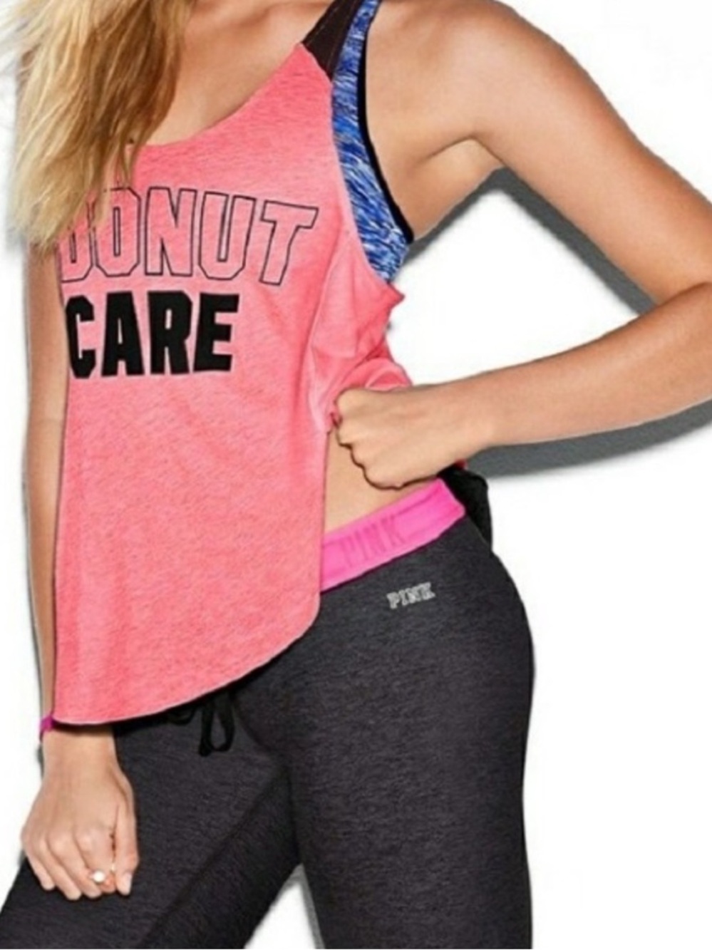 🍩 VICTORIA’S SECRET PINK I DONUT CARE Pink Black Workout Tank Top Medium